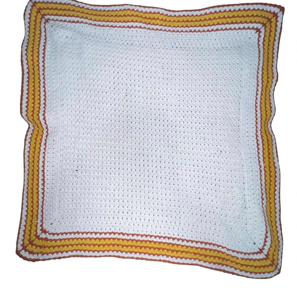 Vintage Handmade Crochet Giraffe White Baby Blanket Afghan Orange‎ Crib 33 X 33